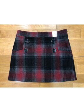 NWT Yessica by C&A Plaid Wool Blend A-Line Mini Skirt Burgundy Gray US 12  EU 44